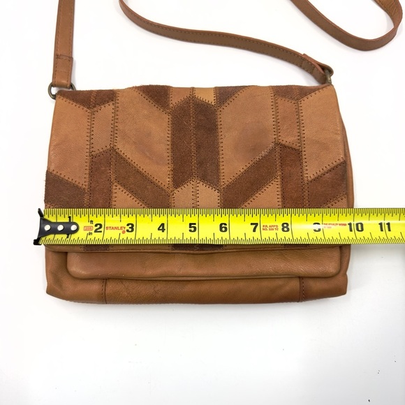Lucky Brand Axil Leather Crossbody Purse Patchwork Bag Cognac Brown Boho Indie - Picture 13 of 14
